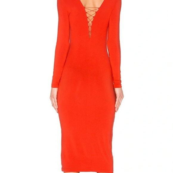T By Alexander Wang Micro Modal Spandex Lace Up Long Sleeve Dress - Picture 3 of 6